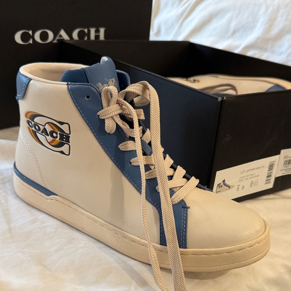 Coach White and Blue High-Top Sneakers